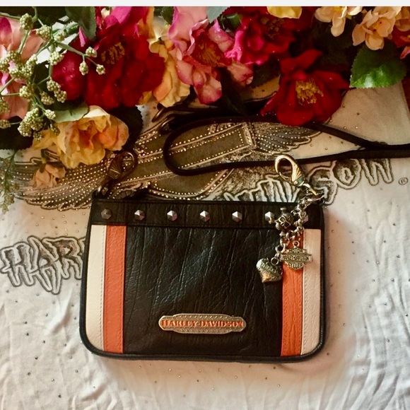 Harley-Davidson Handbags - Harley-Davidson Black, Orange, and White Crossbody Bag